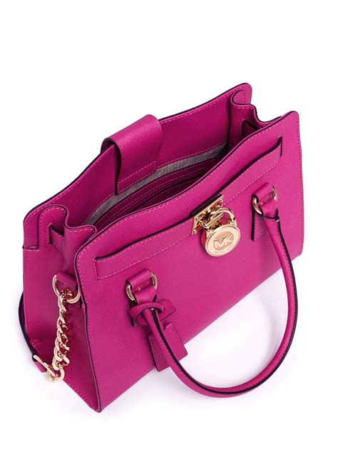 michael kors hamilton saffiano leather satchel fuschia pink|Michael Kors Hamilton Saffiano Leather Satchel Fuschia Gold.